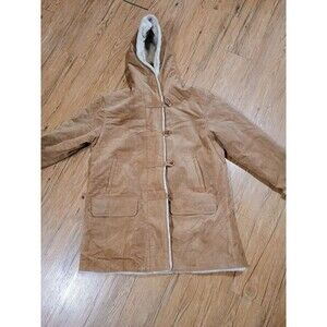 AR Bernardo Leather Coat Sherpa Lining 1X Brown Hooded